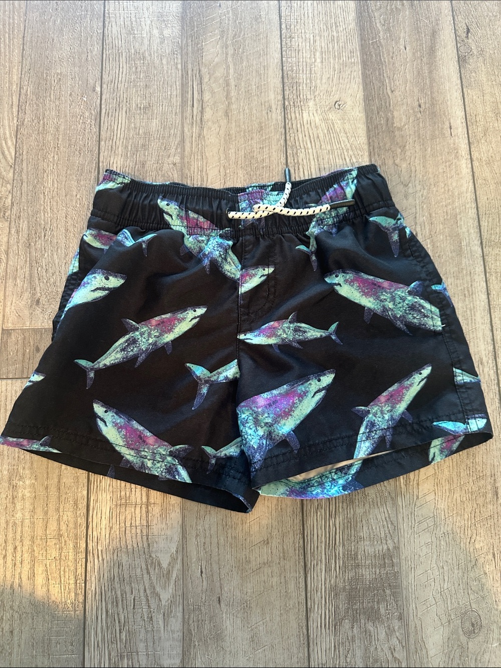 art class Black Swim Trunks with Blue and Purple Shark Print
